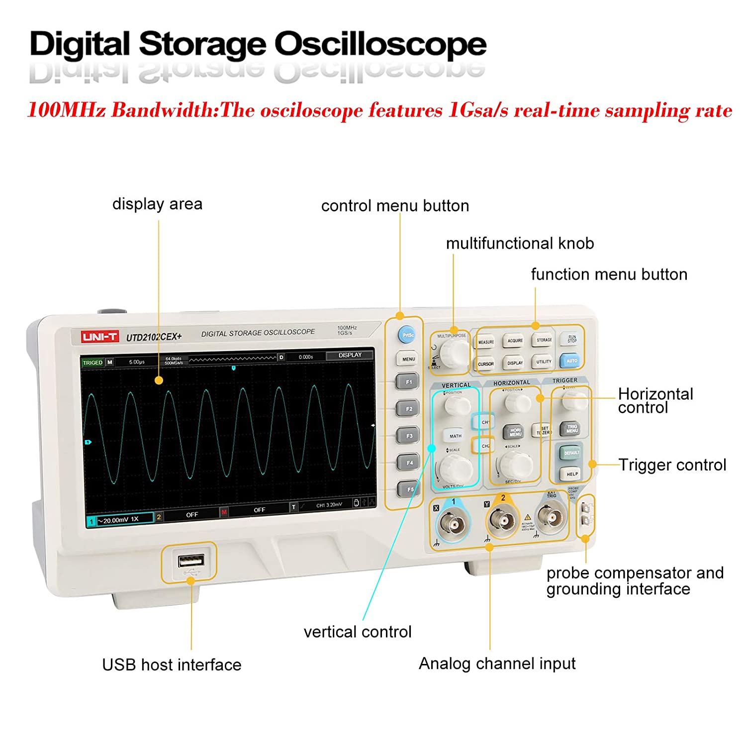 UTD2102CEX+ Высокоточный цифро – обзор и цена Digital Storage Oscilloscope 100Mhz